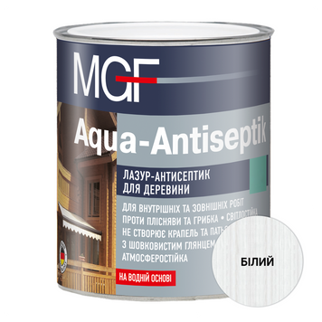 Лазур-антисептик для дерева MGF Aqua-Antiseptik, 0,75 л, білий 122199507 фото