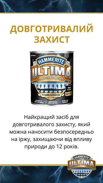 Защитная краска 3 в 1 по металлу на водной основе Hammerite Ultima, 0,7 л, антрацитово-серая, глянцевая 5774718 фото