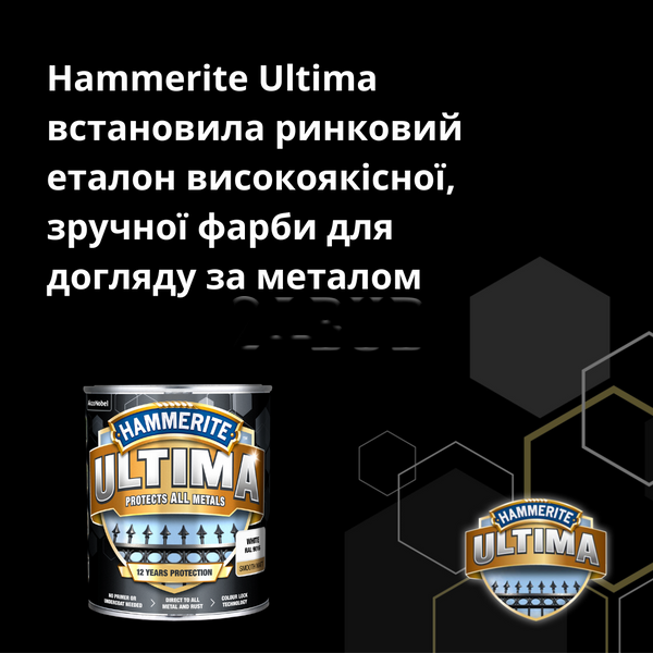 Захисна фарба 3 в 1 по металу на водній основі Hammerite Ultima, 0,7 л, антрацитово-сіра, глянцева 5774718 фото