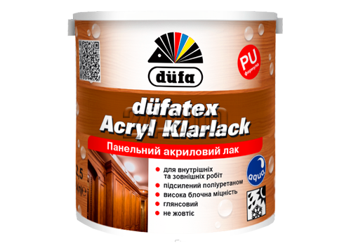 Лак панельний акриловий Dufa Dufatex Acryl Klarlack, 0,75 л, глянсовий 38992 фото