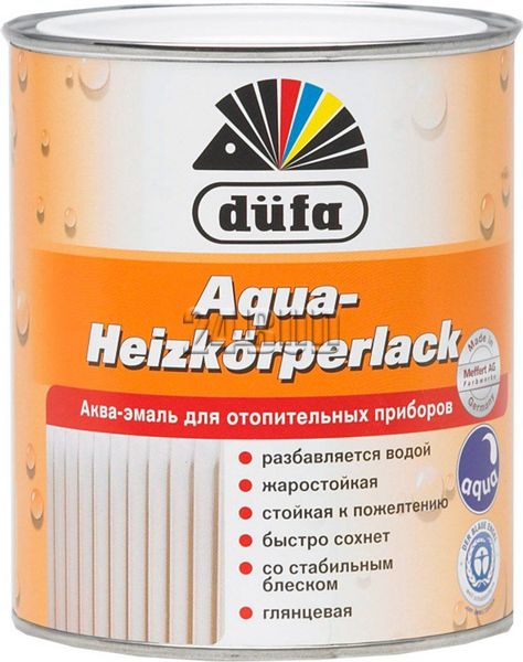 Аква-емаль для опалювальних приладів Dufa Aqua-Heizkörperlack, 0,75 л, білий, глянсовий 584214870 фото