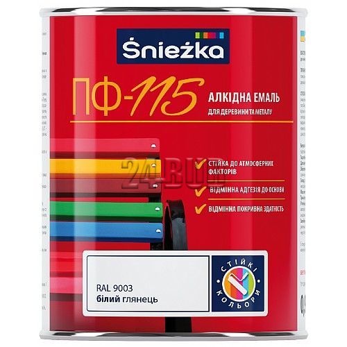Емаль універсальна для зовнішніх та внутрішніх робіт Sniezka ПФ-115, 0,9 кг, білий, глянсовий 247428429 фото